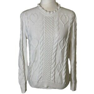 J. Crew Women’s Cozy Valentine Heart Cable Knit Sweater Preppy Feminine Size Med